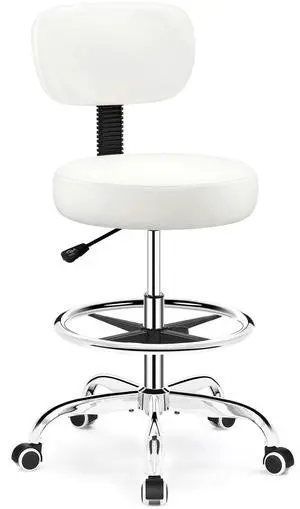Drafting Chair with Backrest Adjustable Foot Rest Rolling Stool with Wheels, PU Leather Swivel Stool for Office Spa Studio Lab Counter Salon Home Work Bar Kitchen Shop(White) Drafting Chair with Backrest Adjustable Foot Rest Rolling Stool with Wheels, PU Leather Swivel Stool for Office Spa Studio Lab Counter Salon Home Work Bar Kitchen Shop(White)