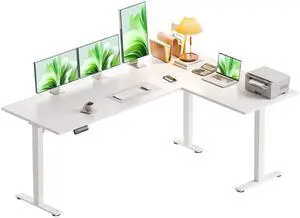 63 Inch L Shaped Electric Standing Desk, Home Office, White | Reversible Corner Desk with Height Adjustment, Ergonomic Sit Stand Table for Home Office, Computer Workstation 63 Inch L Shaped Electric Standing Desk, Home Office, White | Reversible Corner Desk with Height Adjustment, Ergonomic Sit Stand Table for Home Office, Computer Workstation
