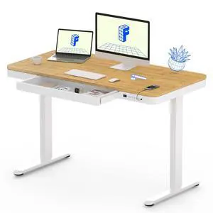 Comhar 48" Electric Standing Desk with Drawers, USB Charging Ports, Quick Assembly, Height Adjustable Sit Stand Desk with Child Lock for Natural Home Office, Bamboo Finish Top/White Legs Comhar 48" Electric Standing Desk with Drawers, USB Charging Ports, Quick Assembly, Height Adjustable Sit Stand Desk with Child Lock for Natural Home Office, Bamboo Finish Top/White Legs
