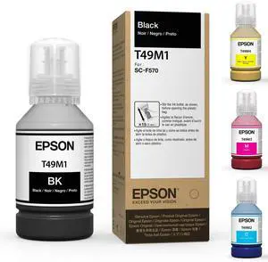 Epson Genuine Dye-Sublimation Ink Refill Bottles for Epson Surecolor F570 and F170 Printers. 140m Capacity. T49M Ink (Black) Epson Genuine Dye-Sublimation Ink Refill Bottles for Epson Surecolor F570 and F170 Printers. 140m Capacity. T49M Ink (Black)