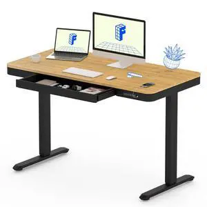 Comhar 48" Electric Standing Desk with Drawers, USB Charging Ports, Quick Assembly, Height Adjustable Sit Stand Desk with Child Lock for Natural Home Office, Bamboo Finish Top/Black Legs Comhar 48" Electric Standing Desk with Drawers, USB Charging Ports, Quick Assembly, Height Adjustable Sit Stand Desk with Child Lock for Natural Home Office, Bamboo Finish Top/Black Legs