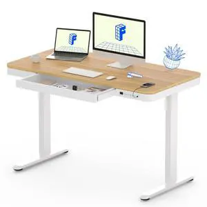 Comhar 48" Electric Standing Desk with Drawers, USB Charging Ports, Quick Assembly, Height Adjustable Sit Stand Computer Desk with Child Lock for Scandinavian Home Office, Maple Comhar 48" Electric Standing Desk with Drawers, USB Charging Ports, Quick Assembly, Height Adjustable Sit Stand Computer Desk with Child Lock for Scandinavian Home Office, Maple