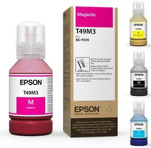 Epson Genuine Dye-Sublimation Ink Refill Bottles for Epson Surecolor F570 and F170 Printers. 140m Capacity. T49M Ink (Magenta) Epson Genuine Dye-Sublimation Ink Refill Bottles for Epson Surecolor F570 and F170 Printers. 140m Capacity. T49M Ink (Magenta)