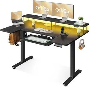 55 Inch U Shaped Electric Standing Desk with Keyboard Tray, Black | Power Outlet, Dual-Monitor Stand, LED Light, 3 Presets, 28.3"-46.5"in Range, 154 lb Capacity 55 Inch U Shaped Electric Standing Desk with Keyboard Tray, Black | Power Outlet, Dual-Monitor Stand, LED Light, 3 Presets, 28.3"-46.5"in Range, 154 lb Capacity