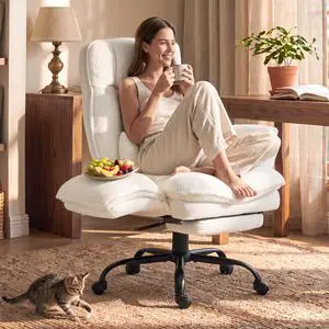 Wider Seat Office Chair with Flip Armrests for Criss Cross Legged&Cats, Big and Tall Executive Ergonomic Reclining Chair with Footrest&Lumbar Pillow, Teddy Fleece Desk Chair,White Vanity Chair Wider Seat Office Chair with Flip Armrests for Criss Cross Legged&Cats, Big and Tall Executive Ergonomic Reclining Chair with Footrest&Lumbar Pillow, Teddy Fleece Desk Chair,White Vanity Chair