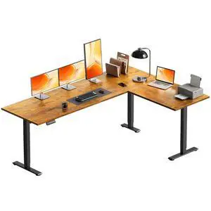 71 Inch Reversible L Shaped Electric Standing Desk, Rustic Brown | Large Corner Height Adjustable Stand Up Desk, 3 Memory Presets, Sit Stand Table, Reinforced Frame for Home Office Workstation 71 Inch Reversible L Shaped Electric Standing Desk, Rustic Brown | Large Corner Height Adjustable Stand Up Desk, 3 Memory Presets, Sit Stand Table, Reinforced Frame for Home Office Workstation