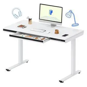 One-Piece 48" Standing Desk with Acrylic-Front Drawer, Fast-Assembly Ergonomic Sit-to-Stand Desk with MDF Top, 4 Height Memory Presets Touch-Control, Home Office Computer Workstation, White One-Piece 48" Standing Desk with Acrylic-Front Drawer, Fast-Assembly Ergonomic Sit-to-Stand Desk with MDF Top, 4 Height Memory Presets Touch-Control, Home Office Computer Workstation, White