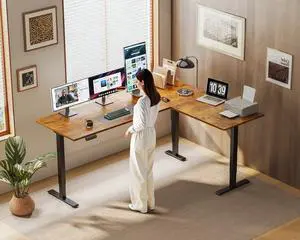 63 Inch Reversible L Shaped Electric Standing Desk, Rustic Brown | Large Corner Height Adjustable Stand Up Desk, 3 Memory Presets, Sit Stand Table, Reinforced Frame for Home Office Workstation 63 Inch Reversible L Shaped Electric Standing Desk, Rustic Brown | Large Corner Height Adjustable Stand Up Desk, 3 Memory Presets, Sit Stand Table, Reinforced Frame for Home Office Workstation