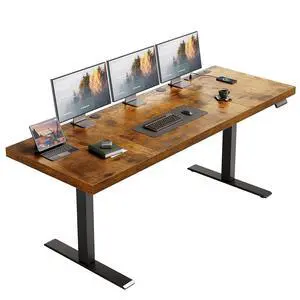 71" Executive Electric Standing Desk Height Adjustable, Rustic Brown | 1.38" Thick 3-Panel Desktop, Power Outlets, 3 Memory Presets, Dual-Beam Frame for Home Office, Workstation, Conference Room 71" Executive Electric Standing Desk Height Adjustable, Rustic Brown | 1.38" Thick 3-Panel Desktop, Power Outlets, 3 Memory Presets, Dual-Beam Frame for Home Office, Workstation, Conference Room