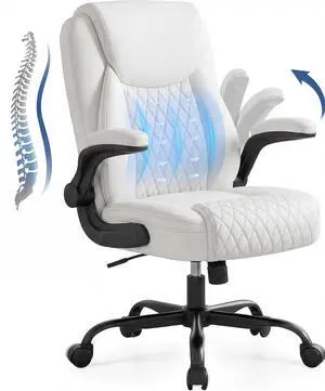 Executive Office Chair with Comfortable Lumbar Support, Ergonomic Gaming Chair with Flip-up Armrests & Zoned Pressure-Relief Cushion, Comfy PU Leather Desk Chair, White Executive Office Chair with Comfortable Lumbar Support, Ergonomic Gaming Chair with Flip-up Armrests & Zoned Pressure-Relief Cushion, Comfy PU Leather Desk Chair, White