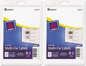 Self-Adhesive Removable Labels, 0.5 x 1.75 Inches, White, 840 per Pack (05422)- Pack of 2 Self-Adhesive Removable Labels, 0.5 x 1.75 Inches, White, 840 per Pack (05422)- Pack of 2