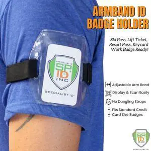 Bulk 25 Pack - Armband Badge Holder with Black Adjustable Elastic Arm Band & Hook and Loop Fastener - Clear Plastic Display of Work I'd Card, Ski Pass, Lift Ticket & More by (Black) Bulk 25 Pack - Armband Badge Holder with Black Adjustable Elastic Arm Band & Hook and Loop Fastener - Clear Plastic Display of Work I'd Card, Ski Pass, Lift Ticket & More by (Black)