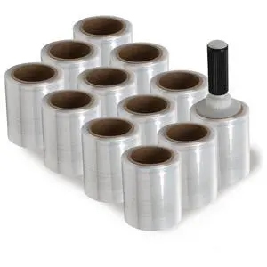 5" x 1,000 ft Clear Hand Stretch Wrap with Reusable Handle Included - 12 Rolls | Standard-Duty Film for Pallet Wrapping, Moving & Packaging 5" x 1,000 ft Clear Hand Stretch Wrap with Reusable Handle Included - 12 Rolls | Standard-Duty Film for Pallet Wrapping, Moving & Packaging