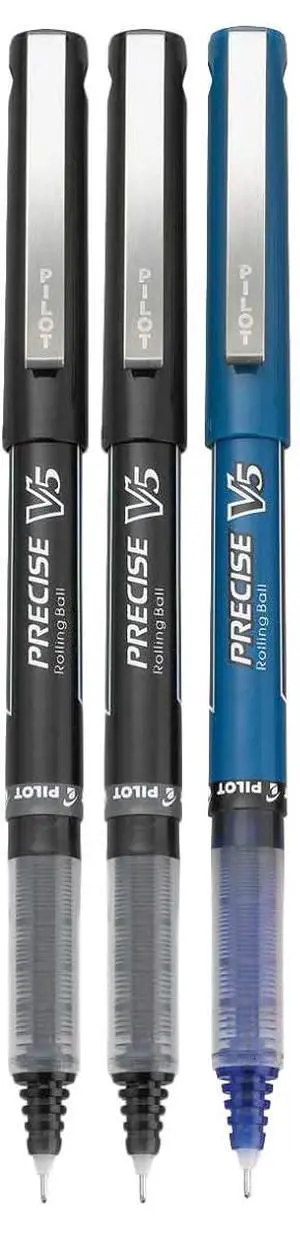 Precise V5 Stick Rolling Ball Pens, Extra Fine Point (.5mm), Assorted Colors Black/Blue Ink, 3-pk; Precise V5 Stick Rolling Ball Pens, Extra Fine Point (.5mm), Assorted Colors Black/Blue Ink, 3-pk;