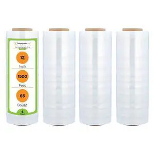 PSBM Cast Hand Stretch Wrap Plastic Shrink Film 12" x 1500' 65 GA 4 Rolls | Heavy Duty Clear Plastic Wrap Industrial Strength Shrink Film for Moving, Packing & Shipping PSBM Cast Hand Stretch Wrap Plastic Shrink Film 12" x 1500' 65 GA 4 Rolls | Heavy Duty Clear Plastic Wrap Industrial Strength Shrink Film for Moving, Packing & Shipping