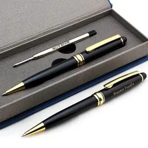 Free Engraving Personalized Roller Ballpoint Pen, Refillable Black Ballpoint Pen with Gold Trim, Single-Color Design, Retractable Medium Refill, Classy Gift Box Free Engraving Personalized Roller Ballpoint Pen, Refillable Black Ballpoint Pen with Gold Trim, Single-Color Design, Retractable Medium Refill, Classy Gift Box