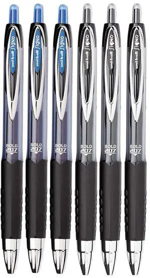 Signo 207 Roller Ball Retractable Gel Pens, Bold Point (1.0mm), Black And Blue Ink, 6 Count Signo 207 Roller Ball Retractable Gel Pens, Bold Point (1.0mm), Black And Blue Ink, 6 Count