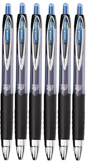 Uni-ball Signo 207 Roller Ball Retractable Gel Pens, Bold Point (1.0mm), Blue Ink, 6 Count Uni-ball Signo 207 Roller Ball Retractable Gel Pens, Bold Point (1.0mm), Blue Ink, 6 Count
