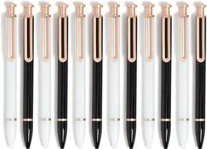 Monterey Ballpoint Pens, 12 Pack, Retractable, Black and White | Six black and six white metal barrels with rose gold clips, and a weighted 1.0 mm bold point that writes in black ink Monterey Ballpoint Pens, 12 Pack, Retractable, Black and White | Six black and six white metal barrels with rose gold clips, and a weighted 1.0 mm bold point that writes in black ink