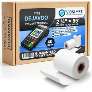 Thermal Receipt Paper Rolls for Dejavoo Z8 Z9 Z11 P1 P3 P8 QD1 QD2 QD4 QD5 2 1/4 x 55 BPA Free Credit Card Machine & POS Printer Paper with Red End Warning Stripe 40 Pack Thermal Receipt Paper Rolls for Dejavoo Z8 Z9 Z11 P1 P3 P8 QD1 QD2 QD4 QD5 2 1/4 x 55 BPA Free Credit Card Machine & POS Printer Paper with Red End Warning Stripe 40 Pack