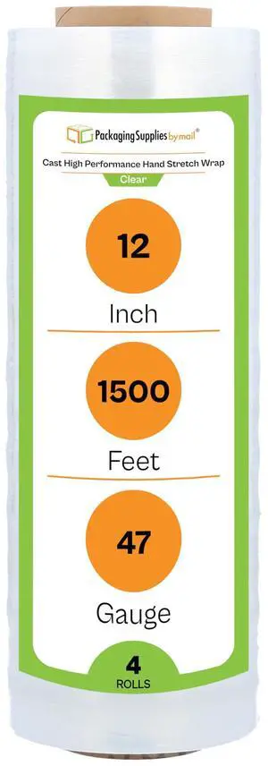 PSBM Stretch Wrap, 4 Rolls 12 Inch x 1500 Feet 47 Gauge Clear Plastic Wrap Industrial Strength Shrink Film for Moving, Packing & Shipping PSBM Stretch Wrap, 4 Rolls 12 Inch x 1500 Feet 47 Gauge Clear Plastic Wrap Industrial Strength Shrink Film for Moving, Packing & Shipping
