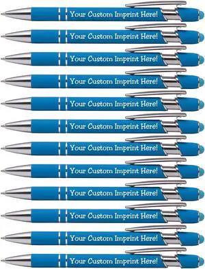 ExpressDesigns - Premium Custom Pens with Stylus | Burst of Color | Personalized Soft Touch Metal Printed Name Pens w/Black Ink - Imprinted w/Logo or Message - 12 pcs/pack (Light Blue) ExpressDesigns - Premium Custom Pens with Stylus | Burst of Color | Personalized Soft Touch Metal Printed Name Pens w/Black Ink - Imprinted w/Logo or Message - 12 pcs/pack (Light Blue)