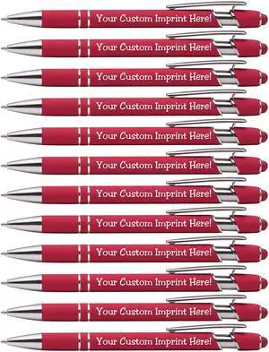 ExpressDesigns - Premium Custom Pens with Stylus | Burst of Color | Personalized Soft-Touch Metal Printed Name Pens w/Black Ink - Imprinted w/Logo or Message - 12 pcs/pack (Red) ExpressDesigns - Premium Custom Pens with Stylus | Burst of Color | Personalized Soft-Touch Metal Printed Name Pens w/Black Ink - Imprinted w/Logo or Message - 12 pcs/pack (Red)