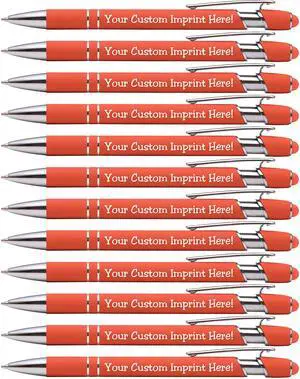 ExpressDesigns - Premium Custom Pens with Stylus | Burst of Color | Personalized Soft Touch Metal Printed Name Pens w/Black Ink - Imprinted w/Logo or Message - 12 pcs/pack (Orange) ExpressDesigns - Premium Custom Pens with Stylus | Burst of Color | Personalized Soft Touch Metal Printed Name Pens w/Black Ink - Imprinted w/Logo or Message - 12 pcs/pack (Orange)