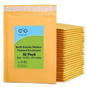Kraft Bubble Mailers 14.25x20, Self Seal Padded Envelopes #7, 50 Pack Bulk | Holds Clothing & Bulk Items, No Tape Needed, Cushioned Protection, Tear-Resistant Yellow Kraft, Made in USA Kraft Bubble Mailers 14.25x20, Self Seal Padded Envelopes #7, 50 Pack Bulk | Holds Clothing & Bulk Items, No Tape Needed, Cushioned Protection, Tear-Resistant Yellow Kraft, Made in USA