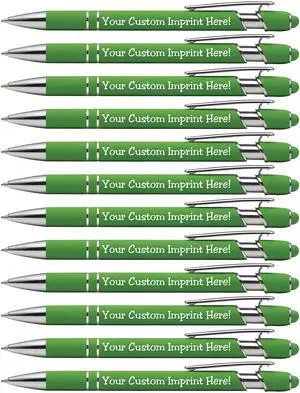 ExpressDesigns - Premium Custom Pens with Stylus | Burst of Color | Personalized Soft Touch Metal Printed Name Pens w/Black Ink - Imprinted w/Logo or Message - 12 pcs/pack (Green) ExpressDesigns - Premium Custom Pens with Stylus | Burst of Color | Personalized Soft Touch Metal Printed Name Pens w/Black Ink - Imprinted w/Logo or Message - 12 pcs/pack (Green)