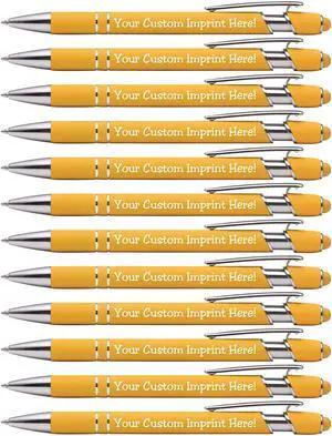 ExpressDesigns - Premium Custom Pens with Stylus | Burst of Color | Personalized Soft Touch Metal Printed Name Pens w/Black Ink - Imprinted w/Logo or Message - 12 pcs/pack (Yellow) ExpressDesigns - Premium Custom Pens with Stylus | Burst of Color | Personalized Soft Touch Metal Printed Name Pens w/Black Ink - Imprinted w/Logo or Message - 12 pcs/pack (Yellow)