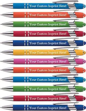 ExpressDesigns - Premium Custom Pens with Stylus | Burst of Color | Personalized Soft Touch Metal Printed Name Pens w/Black Ink - Imprinted w/Logo or Message - 12 pcs/pack (Assorted) ExpressDesigns - Premium Custom Pens with Stylus | Burst of Color | Personalized Soft Touch Metal Printed Name Pens w/Black Ink - Imprinted w/Logo or Message - 12 pcs/pack (Assorted)