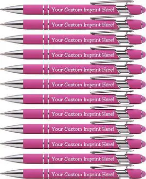 ExpressDesigns - Premium Custom Pens with Stylus | Burst of Color | Personalized Soft Touch Metal Printed Name Pens w/Black Ink - Imprinted w/Logo or Message - 12 pcs/pack (Pink) ExpressDesigns - Premium Custom Pens with Stylus | Burst of Color | Personalized Soft Touch Metal Printed Name Pens w/Black Ink - Imprinted w/Logo or Message - 12 pcs/pack (Pink)