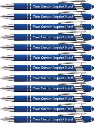 ExpressDesigns - Premium Custom Pens with Stylus | Burst of Color | Personalized Soft Touch Metal Printed Name Pens w/Black Ink - Imprinted w/Logo or Message - 12 pcs/pack (Dark Blue) ExpressDesigns - Premium Custom Pens with Stylus | Burst of Color | Personalized Soft Touch Metal Printed Name Pens w/Black Ink - Imprinted w/Logo or Message - 12 pcs/pack (Dark Blue)