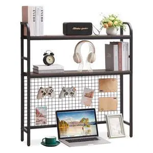Desk Shelf, 36.8 Desktop Organizer Shelf with Grid Panel and Hooks, Desk Hutch for Computer Monitor, 2 Tier Desk Display Rack Wood Desktop Bookshelf Storage for Home Office Dorm Desk Shelf, 36.8 Desktop Organizer Shelf with Grid Panel and Hooks, Desk Hutch for Computer Monitor, 2 Tier Desk Display Rack Wood Desktop Bookshelf Storage for Home Office Dorm