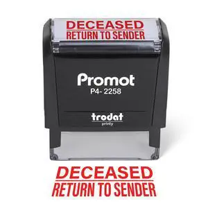 Deceased Return to Sender Self-Inking Stamp - Red Ink Envelope Stamper for Office Supplies & Business Use - Rubber Stamps for Home Mail Organization - Return Address Stamp (Large) Deceased Return to Sender Self-Inking Stamp - Red Ink Envelope Stamper for Office Supplies & Business Use - Rubber Stamps for Home Mail Organization - Return Address Stamp (Large)