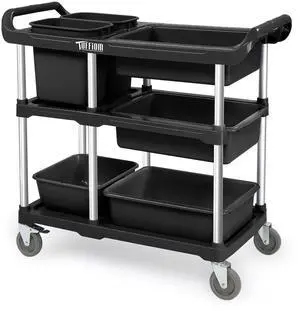 3-Tier Plastic Service Storage Utility Cart with Wheels, Heavy Duty Multi-Function Mobile Shelving Unit Organizer, Ideal for Restaurant, Foodservice, Office, Warehouse, Black 3-Tier Plastic Service Storage Utility Cart with Wheels, Heavy Duty Multi-Function Mobile Shelving Unit Organizer, Ideal for Restaurant, Foodservice, Office, Warehouse, Black