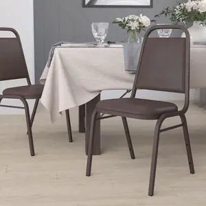 Brown Vinyl Trapezoidal Back Stacking Banquet Chair | Copper Vein Frame, Vinyl Upholstery Brown Vinyl Trapezoidal Back Stacking Banquet Chair | Copper Vein Frame, Vinyl Upholstery