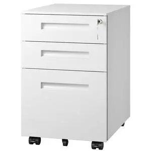 3 Drawer File Cabinet with Lock, Fully Assembled Except Casters | Under Desk Metal Filing Cabinet with Wheels for Home Office, Printer Stand fits Letter/Legal/A4 Size, White 3 Drawer File Cabinet with Lock, Fully Assembled Except Casters | Under Desk Metal Filing Cabinet with Wheels for Home Office, Printer Stand fits Letter/Legal/A4 Size, White