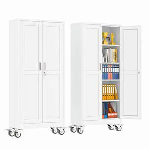 71" White Lockable Rolling Metal Garage Storage Cabinet | Office File Cabinet with 2 Doors 4 Adjustable Shelves, Rolling Steel Locker for Office, Home, Garage, Gym & School 71" White Lockable Rolling Metal Garage Storage Cabinet | Office File Cabinet with 2 Doors 4 Adjustable Shelves, Rolling Steel Locker for Office, Home, Garage, Gym & School