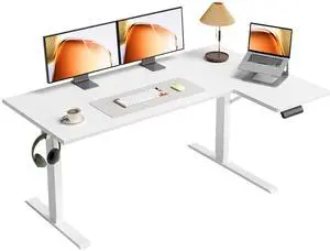 55 Inch Reversible L Shaped Electric Standing Desk, White | Corner Height Adjustable Computer Table, Stand Up Desk with 3 Memory Presets, Reinforced Frame for Home Office, Workstation 55 Inch Reversible L Shaped Electric Standing Desk, White | Corner Height Adjustable Computer Table, Stand Up Desk with 3 Memory Presets, Reinforced Frame for Home Office, Workstation