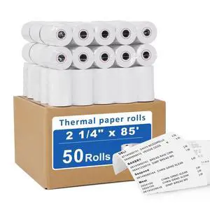 (50 Rolls) 2 1/4 X 85 Thermal Receipt Paper Rolls- Fits All Pos Cash Registers, For Clover POS Cash Register Printers-Premium Quality German Paper (50 Rolls) 2 1/4 X 85 Thermal Receipt Paper Rolls- Fits All Pos Cash Registers, For Clover POS Cash Register Printers-Premium Quality German Paper