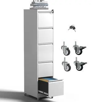 5-Drawer Mobile File Cabinet with Lock and Wheels | Tall Vertical Filing Cabinets Steel Rolling Storage Cabinet for Home Office Legal/Letter/A4 Files, Require Assembly 5-Drawer Mobile File Cabinet with Lock and Wheels | Tall Vertical Filing Cabinets Steel Rolling Storage Cabinet for Home Office Legal/Letter/A4 Files, Require Assembly