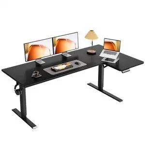 63" Reversible L Shaped Electric Standing Desk, Carbon Fiber Black | Corner Height Adjustable Computer Table, Stand Up Desk with 3 Memory Presets, Reinforced Frame for Home Office, Workstation 63" Reversible L Shaped Electric Standing Desk, Carbon Fiber Black | Corner Height Adjustable Computer Table, Stand Up Desk with 3 Memory Presets, Reinforced Frame for Home Office, Workstation