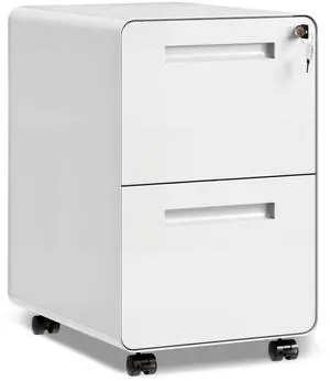 2 Drawer File Cabinet with Lock, Fully Assembled Except Casters | Thick Steel Mobile Filing Cabinet for Home Office, Under Desk Cabinet for Legal/Letter Size, Rounded Corner Design, White 2 Drawer File Cabinet with Lock, Fully Assembled Except Casters | Thick Steel Mobile Filing Cabinet for Home Office, Under Desk Cabinet for Legal/Letter Size, Rounded Corner Design, White