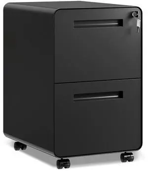 2 Drawer File Cabinet with Lock, Fully Assembled Except Casters | Thick Steel Mobile Filing Cabinet for Home Office, Under Desk Cabinet for Letter/Legal Size, Rounded Corner Design, Black 2 Drawer File Cabinet with Lock, Fully Assembled Except Casters | Thick Steel Mobile Filing Cabinet for Home Office, Under Desk Cabinet for Letter/Legal Size, Rounded Corner Design, Black