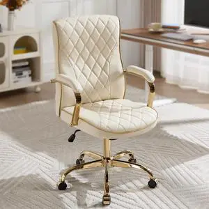 Beige and Gold Office Desk Chair,Conference Room Chairs,Mid Back Vintage Executive Leather Chair,Ergonomic Computer Swivel Chair with Rocking Function and Padded Arms,Adjustable Height Beige and Gold Office Desk Chair,Conference Room Chairs,Mid Back Vintage Executive Leather Chair,Ergonomic Computer Swivel Chair with Rocking Function and Padded Arms,Adjustable Height