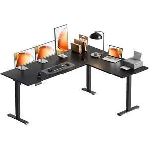 63 Inch Reversible L Shaped Electric Standing Desk, Black | Large Corner Height Adjustable Stand Up Desk, 3 Memory Presets, Sit Stand Table, Reinforced Frame for Home Office Workstation 63 Inch Reversible L Shaped Electric Standing Desk, Black | Large Corner Height Adjustable Stand Up Desk, 3 Memory Presets, Sit Stand Table, Reinforced Frame for Home Office Workstation