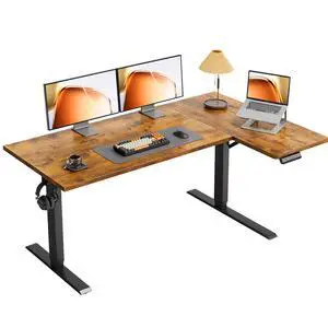 55 Inch Reversible L Shaped Electric Standing Desk, Rustic Brown | Corner Height Adjustable Computer Table, Stand Up Desk with 3 Memory Presets, Reinforced Frame for Home Office, Workstation 55 Inch Reversible L Shaped Electric Standing Desk, Rustic Brown | Corner Height Adjustable Computer Table, Stand Up Desk with 3 Memory Presets, Reinforced Frame for Home Office, Workstation