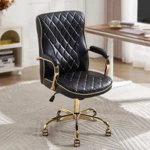 Black and Gold Office Desk Chair,Conference Room Chairs,Mid Back Vintage Executive Leather Chair,Ergonomic Computer Swivel Chair with Rocking Function and Padded Arms,Adjustable Height Black and Gold Office Desk Chair,Conference Room Chairs,Mid Back Vintage Executive Leather Chair,Ergonomic Computer Swivel Chair with Rocking Function and Padded Arms,Adjustable Height